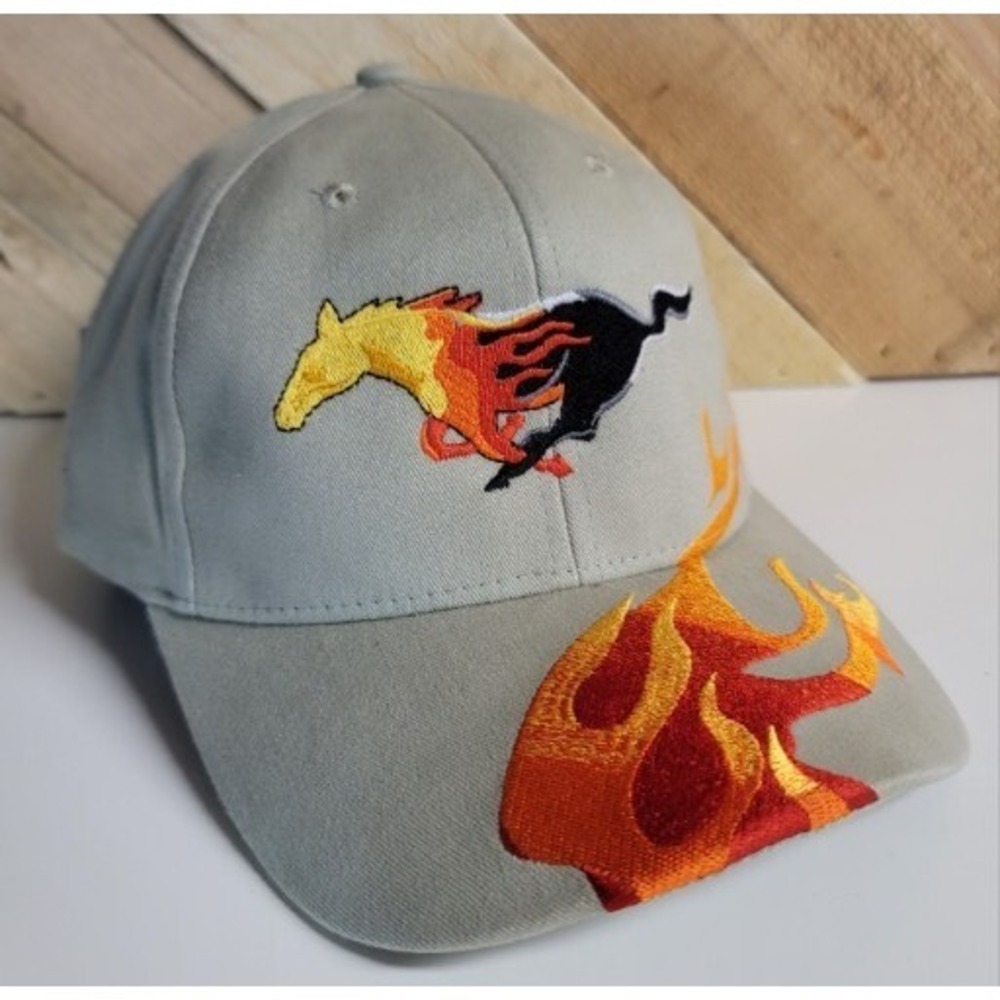 Mustang Horse‎ Running Flames Paramount Adjustable Custom Embroidered Hat NEW
